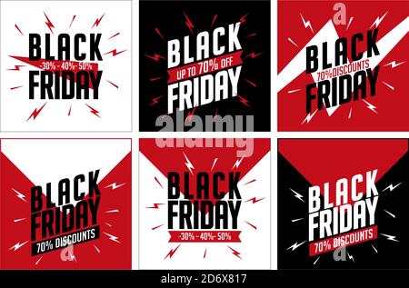 Set of design banners with text BLACK FRIDAY. Design for web banners, flyers, posters, promotional tickets, coupons. Attractive and cool design. Black Stock Vector