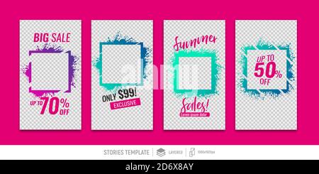 Editable templates for social media stories. Instagram story. frame for photos with paint splashes. Place for your photo and text. Vector design Stock Vector