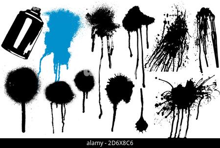 Set of stains made with spray and brush. Spilled paint, dripping. Vector Stock Vector