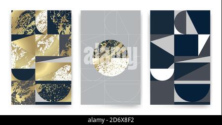 Templates with elegant geometric design. Marble effect texture, golden lines and geometric shapes. Vector pattern design. Suitable for cards, paper, t Stock Vector