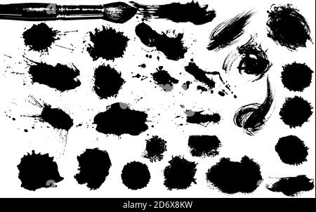 Collection of ink stains and splashes. Hand painted with brush. Artistic strokes. Vector illustration Stock Vector