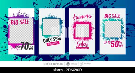 Editable templates for social media stories. Instagram story. frame for photos with paint splashes. Place for your photo and text. Vector design Stock Vector