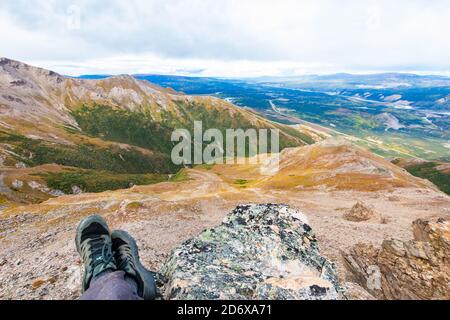 Scenic aerial view of McKinley Park from the top of Mount Healy Bison Gulch trail in Alaska Stock Photo