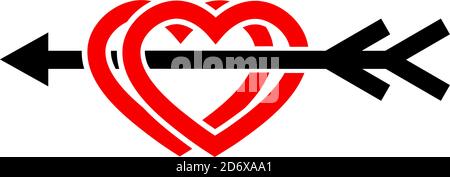 Icon of enamored heart with cupid arrow. A symbol of love and passion. Vector isolated illustration. Stock Vector