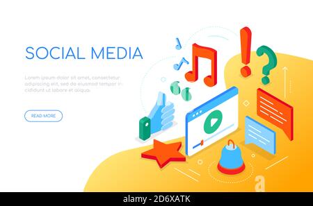 Social media concept - modern isometric web banner Stock Vector