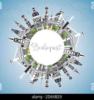 Budapest Hungary City Skyline with Gray Buildings, Blue Sky and Copy Space. Vector Illustration. Stock Vector