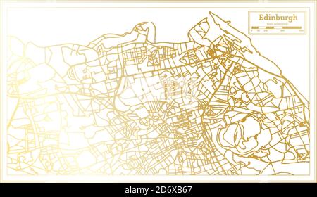 Edinburgh Scotland City Map in Retro Style in Golden Color. Outline Map. Vector Illustration. Stock Vector