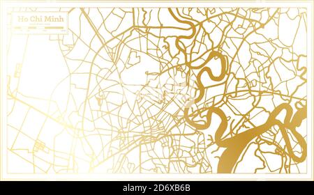 Ho Chi Minh Vietnam City Map in Retro Style in Golden Color. Outline Map. Vector Illustration. Stock Vector