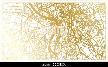 Toulouse France City Map in Retro Style in Golden Color. Outline Map. Vector Illustration. Stock Vector