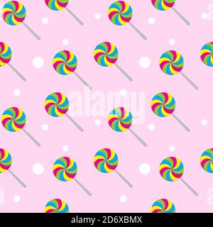 Swirl lollipop seamless pattern on pink color background. Colorful vector illustration for halloween , christmas or new year background Stock Vector