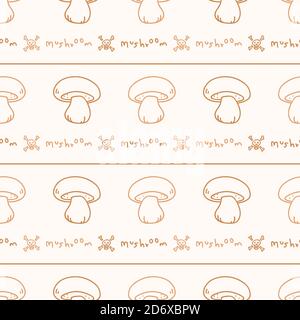 Seamless background satans bolete stripe mushroom gender neutral pattern. Whimsical minimal earthy 2 tone color. kids nursery wallpaper or boho Stock Vector
