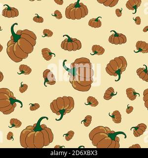 Pumpkin Patch pumppkins floating on yellow background seamless vector repeat surface pattern design Stock Vector