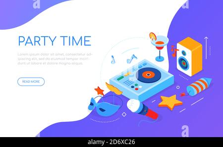 Party time - modern colorful isometric web banner Stock Vector