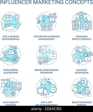 Influencer marketing concept icons set Stock Vector