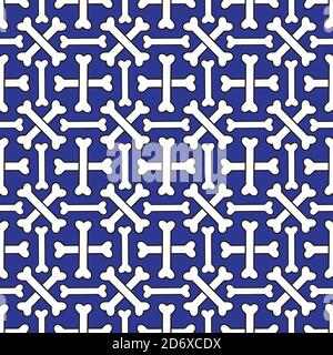 Crossbones texture vector illustration. Seamless pattern stock design template. Dark blue and white color theme Stock Vector