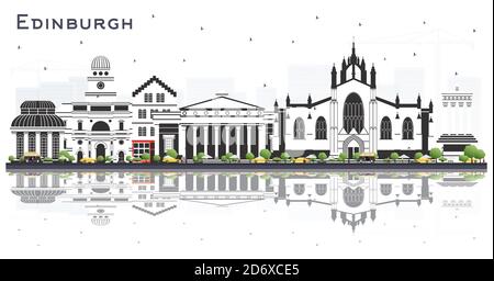 Edinburgh Scotland City Skyline with Color Buildings and Reflections Isolated on White. Vector Illustration. Stock Vector
