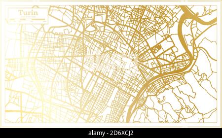 Turin Italy City Map in Retro Style in Golden Color. Outline Map. Vector Illustration. Stock Vector