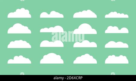 Set of diffenrent cloud icons in flat design isolated on green background. Cloud symbol for your web etc . Stock Vector