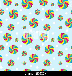 Seamless pattern with swirl candies shape element on light blue color background. Colorful vector illustration. Design template. Suitable for birthday Stock Vector