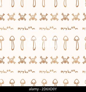 Seamless background destroying angel stripe mushroom gender neutral pattern. Whimsical minimal earthy 2 tone color. kids nursery wallpaper or boho Stock Vector