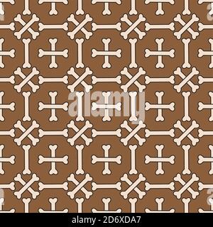 Crossbones texture with outline vector stock illustration. Seamless pattern design template. Brown and Beige color theme Stock Vector
