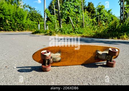 Wooden 70's skate board skateboard Stock Photo