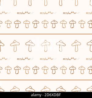 Seamless background webcap stripe mushroom gender neutral pattern. Whimsical minimal earthy 2 tone color. kids nursery wallpaper or boho cartoon fungi Stock Vector