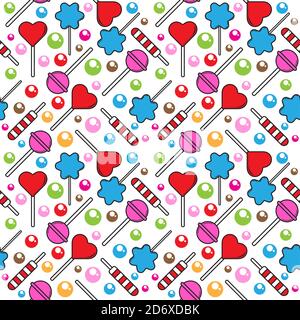 Colorful of Sweet candies and lollipops seamless pattern in white color background. abstract background design template. Vector stock illustration. Stock Vector