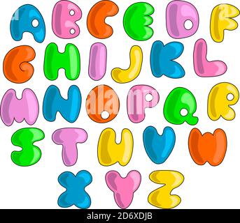 Cartoon drawn pot bellied volumetric color alphabet Stock Vector