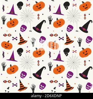 Halloween holiday cute symbol set seamless pattern Stock Vector