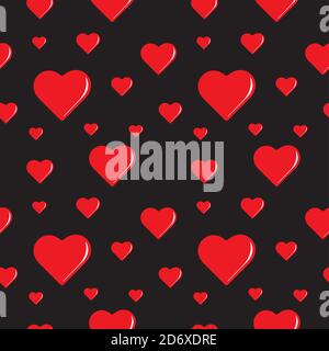 Seamless pattern with Red heart shape, love icon on black color background.. Suitable for halloween, wedding or valentine event. Vector illustration Stock Vector