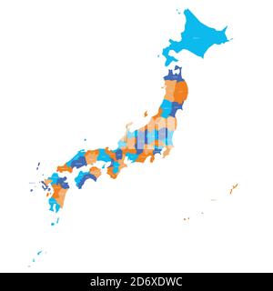 Colorful political map of Japan. Administrative divisions - prefectures. Simple flat vector map with labels. Stock Vector