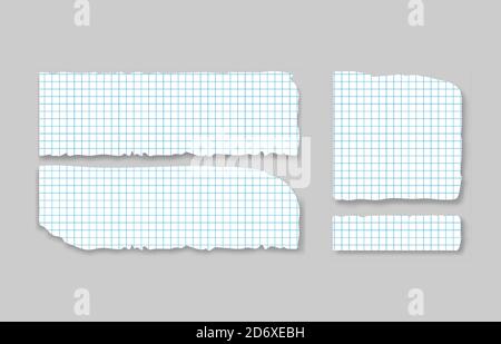Set of various gray squared torn note papers with adhesive tape. Stock Vector