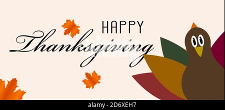 Vector illustration of happy Thanksgiving turkey with custom designed lettering theme Stock Vector