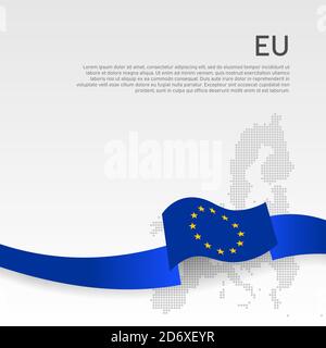 Wavy blue European Union flag with yellow stars on white background ...