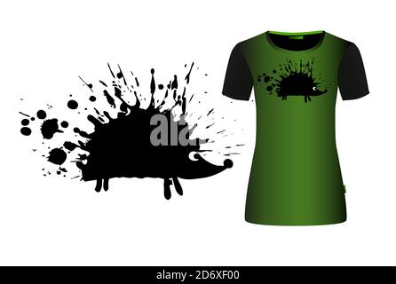 Black hedgehog from the blot. A monochrome abstract hedgehog. T-shirt print. Vector illustration Stock Vector