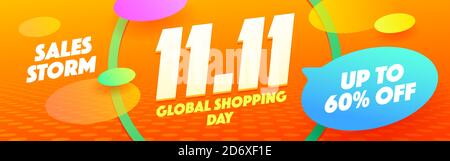 11.11 Autumn Sale day Gift Promotion Coupon banner background. Global Shopping Day Voucher Design. World shopping day sale 11.11 discount Stock Vector
