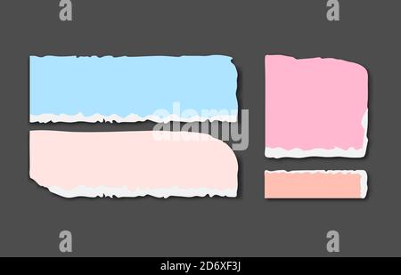 Set of various colour torn note papers with adhesive tape. Stock Vector