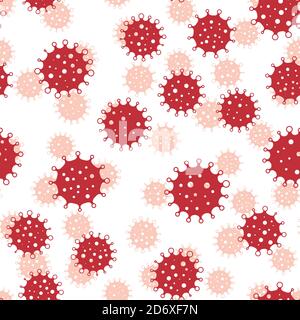 Coronavirus seamless background pattern. Red virus silhouettes. COVID-19 desease theme. Simple flat vector illustration Stock Vector