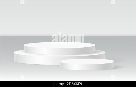 Cylinder podium scene, winner pedestal. White cylinder template for showroom podium scene. Vector white pedestal for product presentation Stock Vector