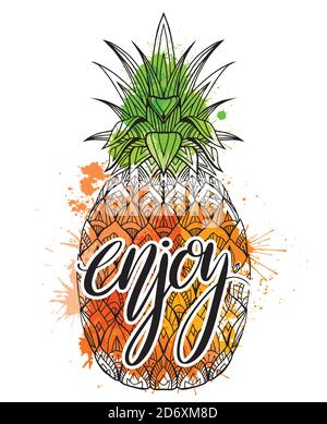 https://l450v.alamy.com/450v/2d6xm8d/card-template-with-boho-pineapple-enjoy-hand-drawn-lettering-and-watercolor-splashes-vector-element-for-menus-articles-cards-and-your-creativity-2d6xm8d.jpg