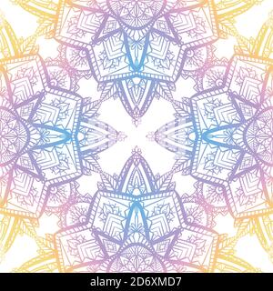 Seamless pattern of gentle mandalas on white background. Hand drawn doodle background. Vector gradient texture for fabrics, wallpapers and your creati Stock Vector