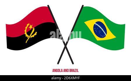 Angola and Brazil Flags Crossed And Waving Flat Style. Official Proportion. Correct Colors. Stock Vector