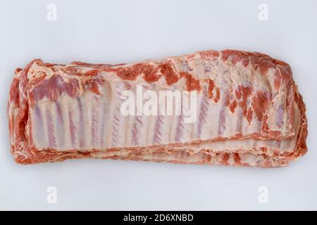 Raw pork ribs spare ribs isolated on white background. Stock Photo