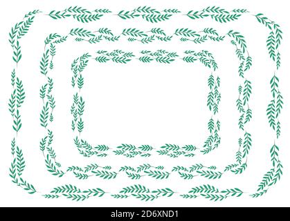 Set of silhouettes of rectangular laurel frames made of branches and leaves. The object is separate from the background. Natural vector templates for Stock Vector