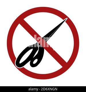 Black silhouette of scissors in a prohibition sign. Ban on cutting ...