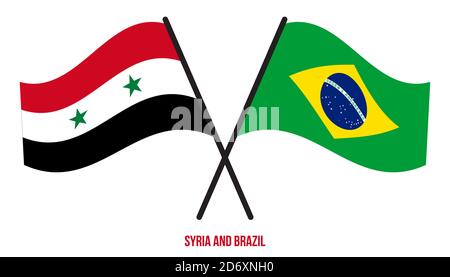 Syria and Brazil Flags Crossed And Waving Flat Style. Official Proportion. Correct Colors. Stock Vector