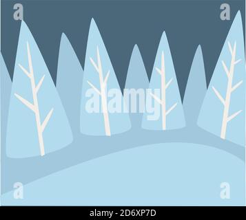 Winter landscape of pine forest with snowy hills Stock Vector