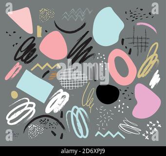 A set of elements for design, scrapbooking, decoration. Lines, shapes, points, circles. Free hand design. Modern memphis style. Isolated vector illustration. Contemporary art pattern Stock Vector