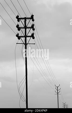 continuous power lines in monochrome Stock Photo